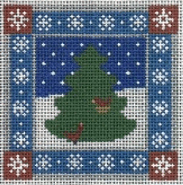 PP883AP Snowy Tree With birds  Includes Stitch Guide 18 Mesh  3” square Painted Pony Designs