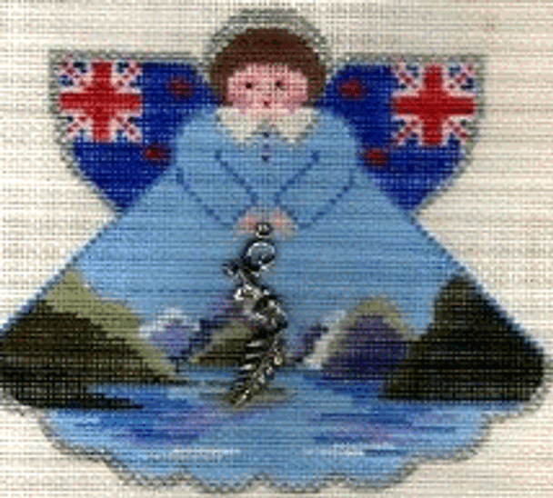 PP994AZ Angel with charms: New Zealand (Milford Sound) 18 Mesh 5.25x4.5 Angel Painted Pony Designs