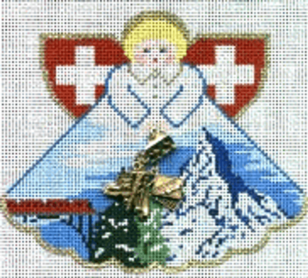 PP994AL Angel with charms: Switzerland (Matterhorn) 5.25x4.5 18 Mesh Painted Pony Designs