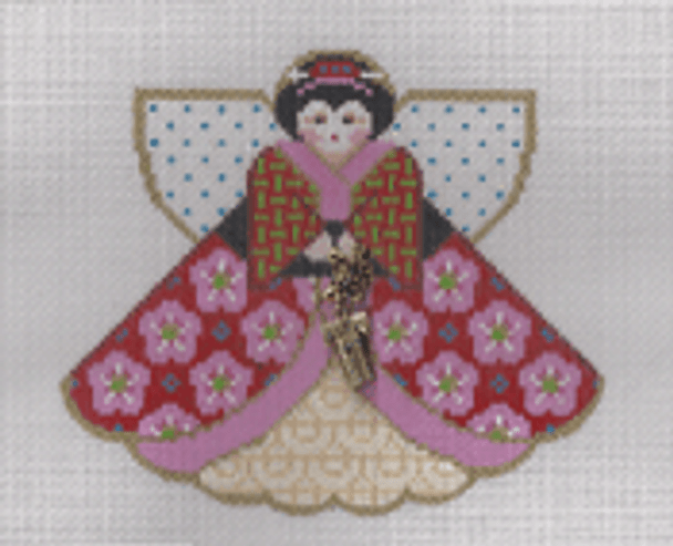 PP996GJ Angel With Charms Geisha Girl (Pink Dress) 5.25x4.5 18 Mesh Painted Pony Designs