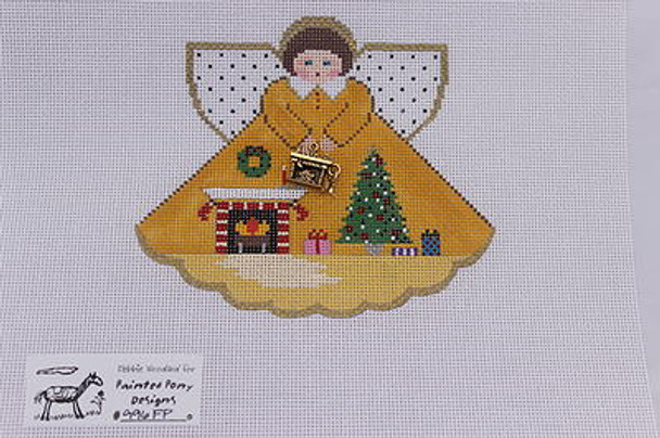 PP996FP Angel With Charms Christmas Fireplace (Gold)18 Mesh 5.25x4.5 Painted Pony Designs
