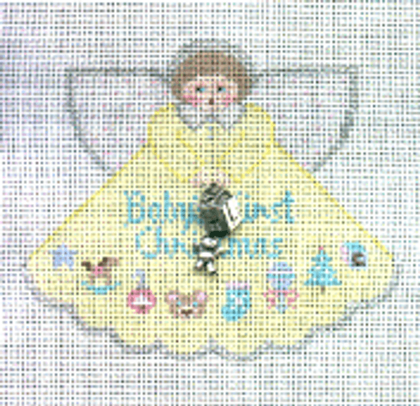 PP996DM Angel with charms Baby 1st Christmas (yellow) 18 Mesh 5.25x4.5 Angel Painted Pony Designs