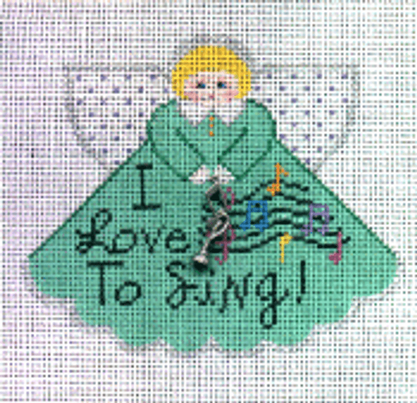 PP996DJ Angel With Charms I Love to…Sing (green) 18 Mesh 5.25x4.5 Painted Pony Designs