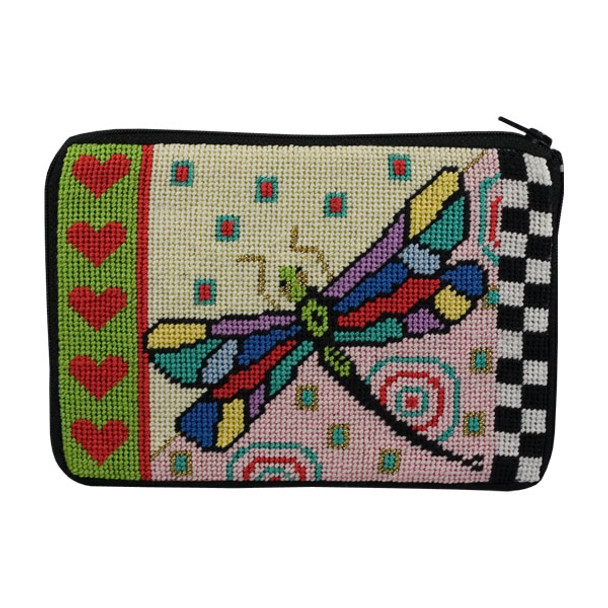 SZ590 Dragonfly Alice Peterson Stitch And Zip NEEDLEPOINT PURSE 
