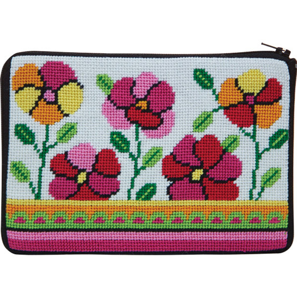 SZ600 Pink and Orange Poppies Alice Peterson Stitch And Zip NEEDLEPOINT PURSE 