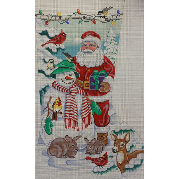 AP1715! Alice Peterson Designs Santa and Snowman Stocking  13 Mesh 13.5 X 22 !