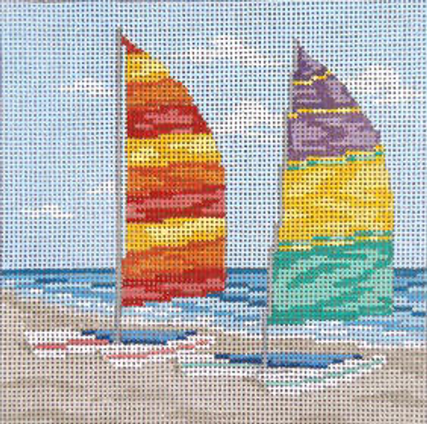 #701 Beached Cats 18 Mesh - 5" Square  Needle Crossings