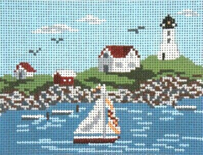 #321 Coastal Scene 18 Mesh - 4-3/4" x 3-3/4" Needle Crossings