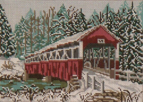 #1001 Barronvale Covered Bridge (PA) WINTER 18 Mesh - 7" x 5"  Needle Crossings