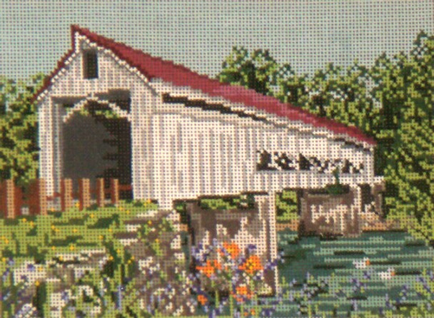 #1002 Mechanicsville Covered Bridge(OH) SUMMER 18 Mesh - 7" x 5"  Needle Crossings