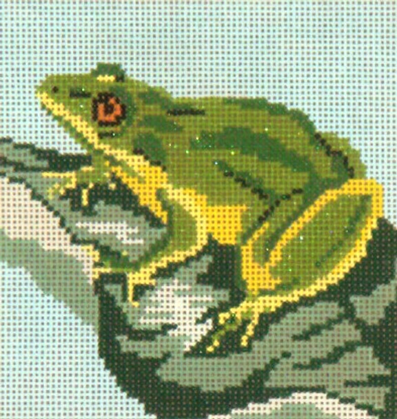#773 Frog on Leaf 18 Mesh - 4" x 4"  Needle Crossings