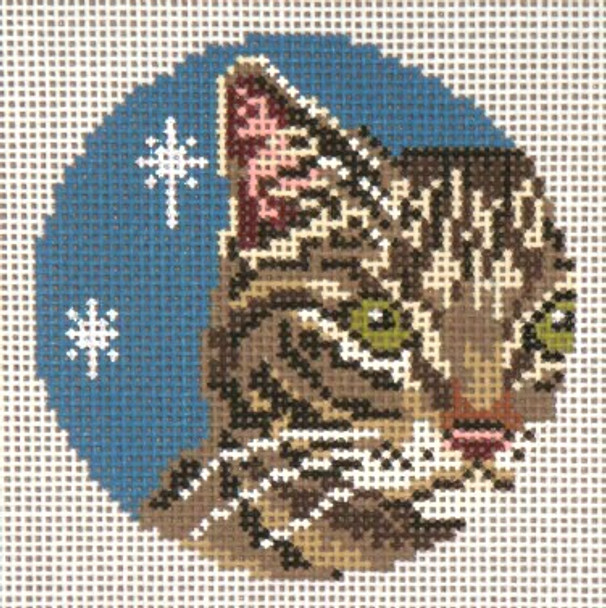 #1739 Brown Tabby Ornament 18 Mesh - 3" Round (fit Lee Leather Goods) Needle Crossings 