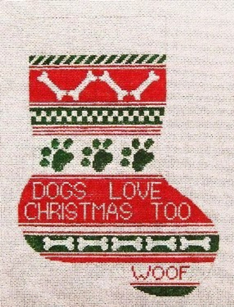 #2814  Dogs Love Christmas Pet Stocking 13 Mesh - 9" x 12-1/4" Needle Crossings 