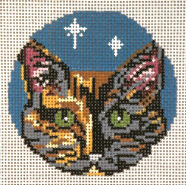 #1738-13 Tortoiseshell Cat-Glimpses Ornament 13 Mesh - 4" Round Needle Crossings 