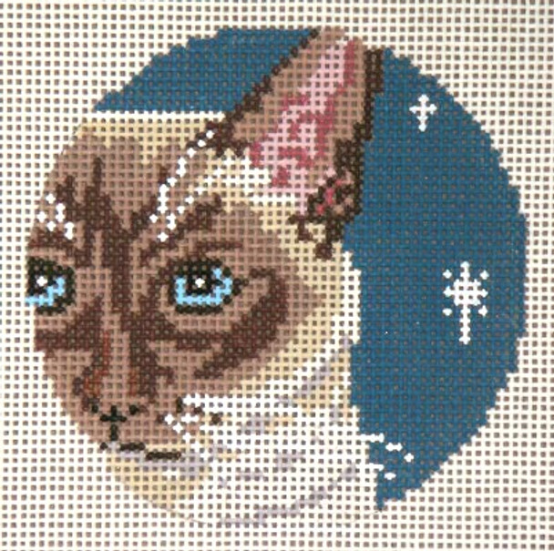 #1740-13 Siamese Cat Ornament 13 Mesh - 4" Round and Needle Crossings 