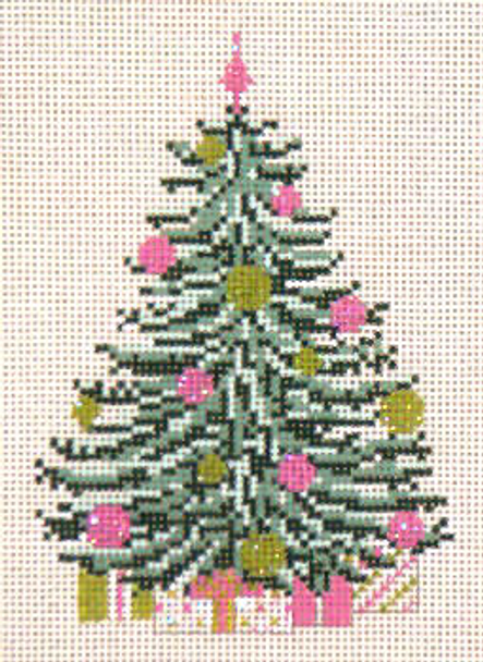 #1765-13 Pink & Green Tree 13 Mesh - 5" x 6-1/4" Christmas Tree Ornament Needle Crossings