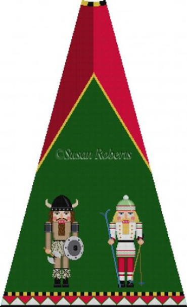 4002D Nutcracker Tree Skirt w/BG, Viking & Skier #13 Mesh 30" h (1/12th of skirt) Only Susan Roberts Needlepoint