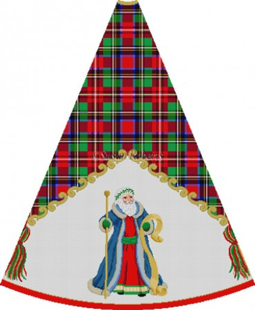 4003A Blue Robe Santa, staff, Tartan tree #13 Mesh 30" h (1/8th circle Only)  Susan Roberts Needlepoint