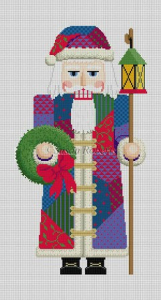 4197 Patchwork Santa, 18" nutcracker stand-up  #13 Mesh Susan Roberts Needlepoint