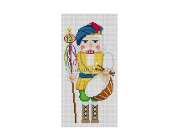 4272 Nutcracker, Twelve Drummers Drumming #18 Mesh 6" h Susan Roberts Needlepoint