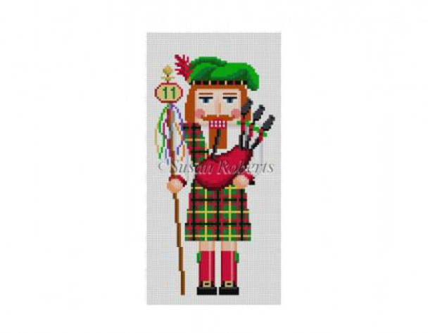 4271 Nutcracker, Eleven Pipers Piping #18 Mesh 6" h Susan Roberts Needlepoint