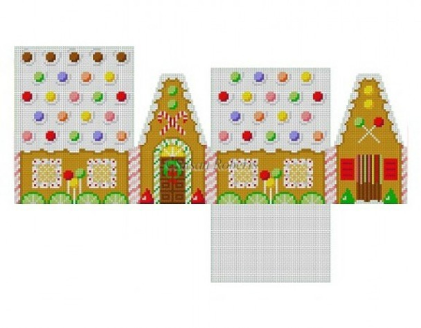 5247-18 Skittles & Lime Slices gingerbread house, #18 Mesh 3" x 2 1/4" x 3" high Susan Roberts Needlepoint