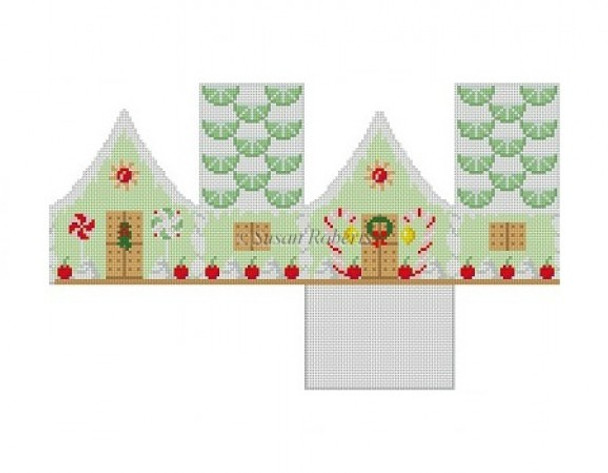 5243-18 Key Lime & Cherries, gingerbread house #18 Mesh 2 3/4" x 2" x 3" high Susan Roberts Needlepoint