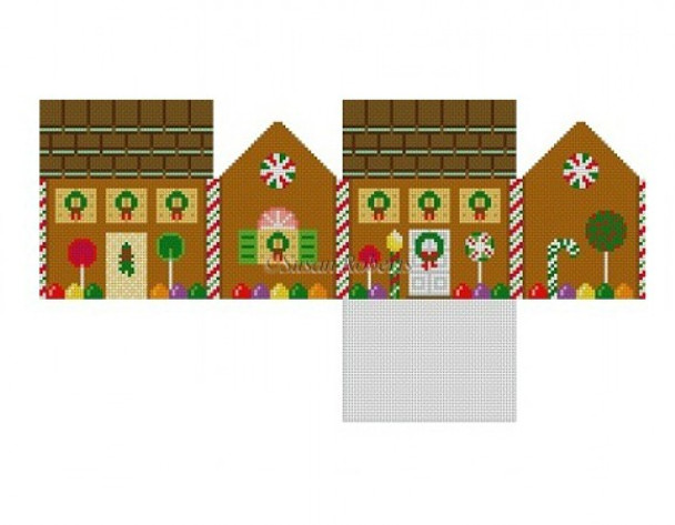 5241-18 Andes Mint & Gingerbread, gingerbread house #18 Mesh 2 1/4" x 3" x 2" high Susan Roberts Needlepoint