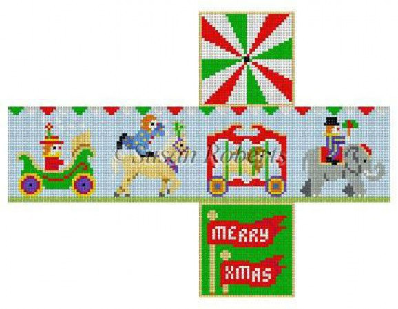 Cube 5222 Susan Roberts Needlepoint CIRCUS PARADE, 2" CUBE 18 MESH