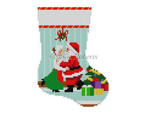 5407 Kissing Santa, mini stocking #13 Mesh 4 1/2" h  Susan Roberts Needlepoint