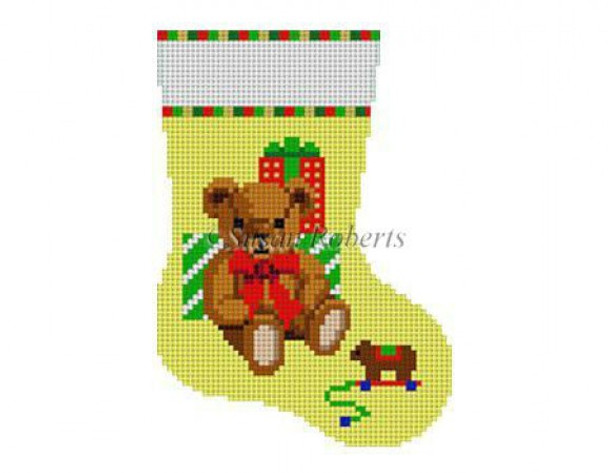 5404 Teddy & Presents, mini stocking #13 Mesh 4 1/2" h Susan Roberts Needlepoint