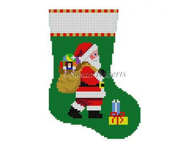 5401 Santa Carrying Bag, mini stocking #13 Mesh 4 1/2" h Susan Roberts Needlepoint