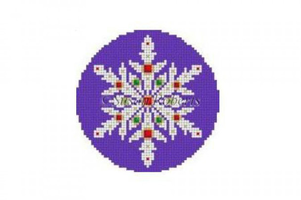 Ornament 5384 Susan Roberts  Needlepoint SNOWFLAKE, ROYAL JEWELED 3.25" Round 18 Mesh