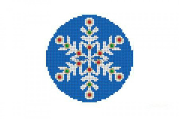 5382 Snowflake, jeweled 3.25" Round 18 Mesh Susan Roberts  Needlepoint