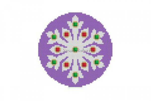 5380 Snowflake, jeweled 3.25" Round 18 Mesh Susan Roberts  Needlepoint