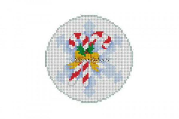 5379 Snowflake Candy Canes, orn  18 Mesh 3.25" Round Susan Roberts Needlepoint