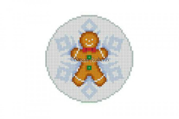 5378 Snowflake Gingerbread Boy, orn  3.25" Round 18 Mesh Susan Roberts  Needlepoint