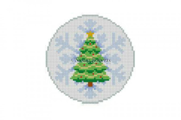 5377 Snowflake Christmas Tree, orn 3.25" Round 18 Mesh Susan Roberts  Needlepoint