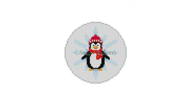 5369~ Snowflake, Penguin 3 1/4" Round 18 Mesh Susan Roberts  Needlepoint