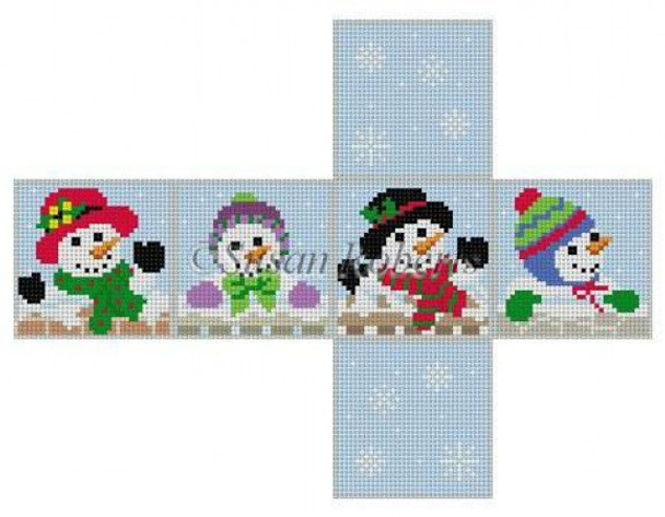 5339-18 Snow Family, cube ornament #18 Mesh 2 3/4" cube Susan Roberts Needlepoint