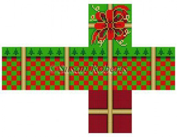Cube 5332 Susan Roberts Needlepoint CHECKERS AND TREES GIFT BOX 2 3/4" Cube 18 Mesh