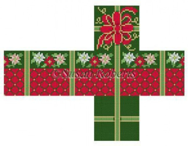 5330-18 Poinsettia Diamonds, cube gift box #18 Mesh 2 3/4" cube Susan Roberts Needlepoint