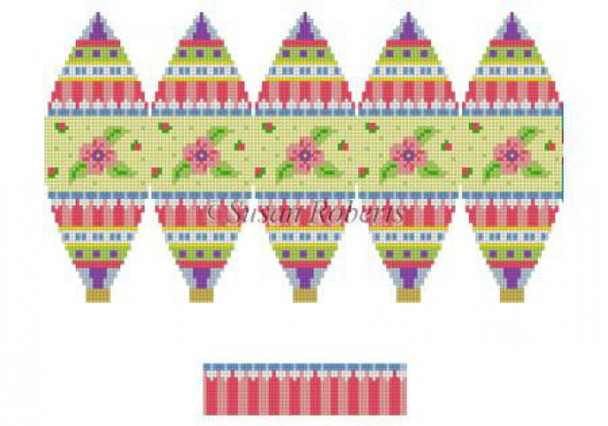 5277 Floral & Stripes, 3D Hot Air Balloon, ornament #18 Mesh 6" h Susan Roberts  Needlepoint