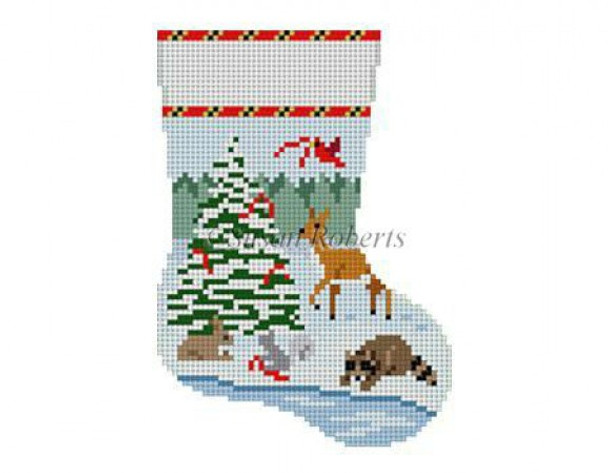 5410 Forest Animal Tree, mini stocking #13 Mesh 4 1/2" h Susan Roberts  Needlepoint