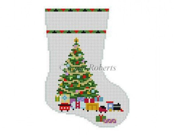 5426 Xmas Tree, train, mini stocking #13 Mesh 4 1/2" h Susan Roberts  Needlepoint