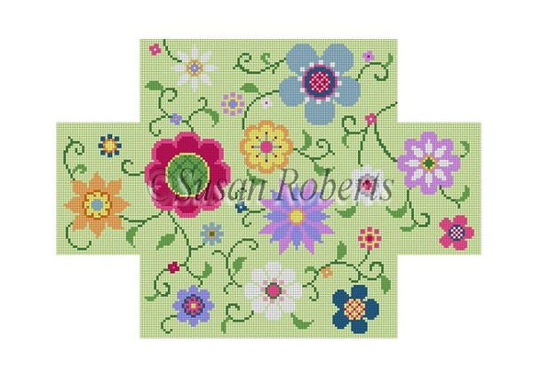 6317~ Flower Pops, brick cover 8 1/2" x 4 1/4" x 2 3/4" 13 Mesh Susan Roberts  Needlepoint