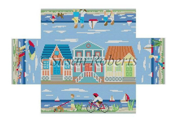 6304 Beach walk, brick cover 8 1/2" x 4 1/2" x 2 3/4" #13 Mesh Susan Roberts  Needlepoint