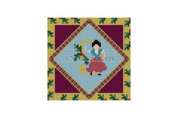 5709 9 Ladies Dancing, 3" ornament #18 Mesh Susan Roberts  Needlepoint