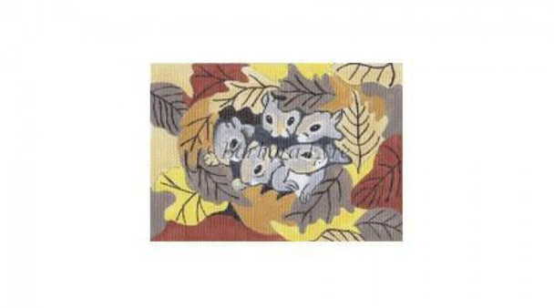 BE1187 Squirrels In Leaves #18 Mesh 7" x 5" Susan Roberts Needlepoint