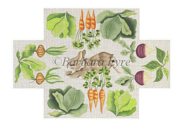 BE1071 Rabbit In Vegetables, brick cover #18 Mesh  8½" x 4½" x 2¾" Susan Roberts Needlepoint